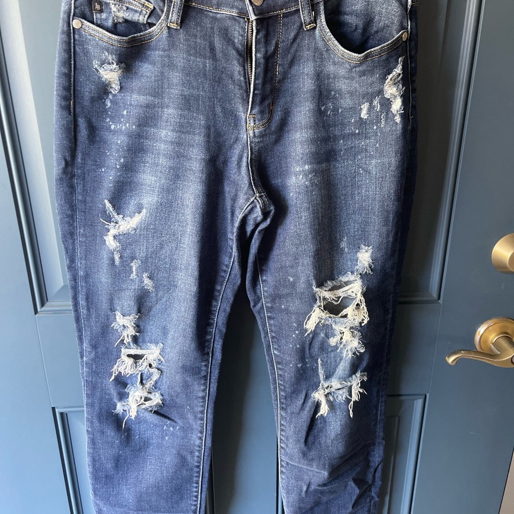 Judy Blue Dark Blue Distressed Boyfriend Jeans